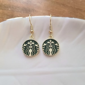 Starbucks Coffee Logo Earrings - Coffee Lover - Starbucks Charm - Coffee Cup - Coffee Jewelry - Dangle Earrings - Coffee Lover Gift