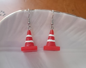 Traffic Cone Dangle Earrings: Construction Worker Novelty Gift