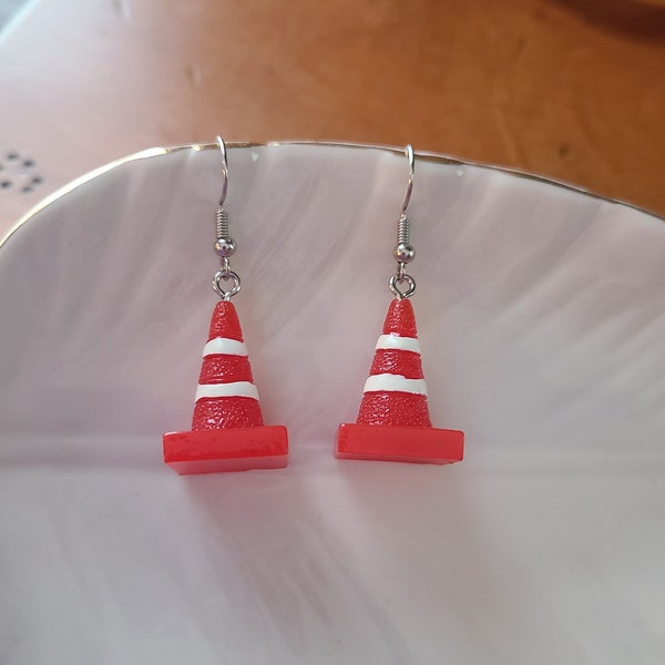 Traffic Cone Earrings - Fun Novelty Earrings - Construction Worker Gift - Cone Charms - Dangle Earrings - Construction Worker  - Funny Gift