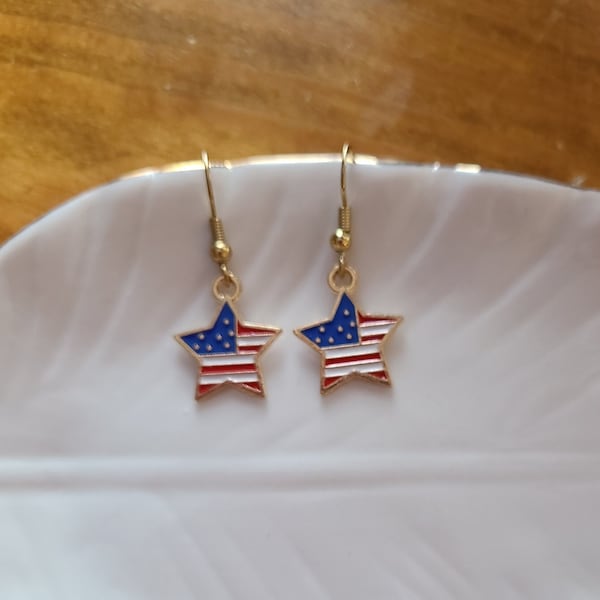 Star Earrings - Patriotic Star Earrings - America - Red, White & Blue -  Memorial Day - July 4th - American Flag - Stars and Stripes - Heart