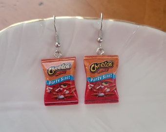 Cheetos Bag Dangle Earrings: Novelty Snack Lover Jewelry