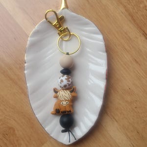 Highland Cow Keychain: Farm Girl Gift, Cow Print Beads