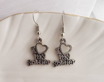 I Love My Soldier Earrings - Army Earrings - Military Life - Army Wife - Army Mom - Soldier Charm - Military Support - Military Family -Camo