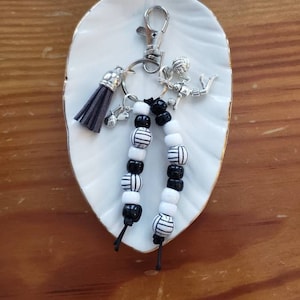 Volleyball Keychain: Beaded Charm, Tassel Accent