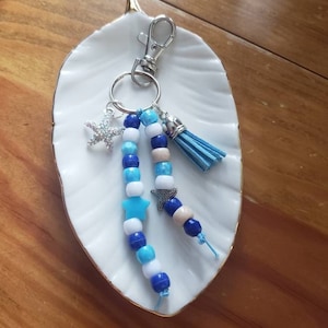 Starfish Charm Keychain: Blue Tassel Beaded Beach Jewelry