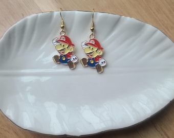 Mario Dangle Earrings: Gold Plated, Nickel-Free - Teen Girl Gift