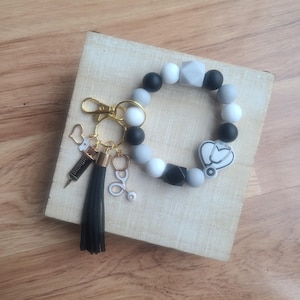 Nurse Silicone Beaded Wristlet Keychain: Stethoscope Charm, Medical Gift