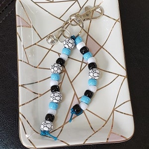 Soccer Keychain - Soccer Mom - Soccer Charm - Soccer Beads - Sports Fan - Sports Charm - Soccer Ball - Soccer Lover - Black and White