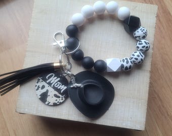 Llavero de silicona con cuentas y estampado de vaca: Dije de mamá occidental