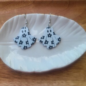 Floral Ghost Dangle Earrings: Halloween Jewelry