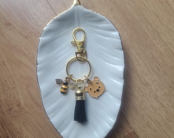 Pooh Key Chain - Winnie the Pooh Lover - Pooh Key Chain - Pooh Charm - Pooh Jewelry - Pooh Bear - Honey - Bumble Bees - Bees - Tassel
