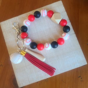 Llavero de pulsera de béisbol - Pulsera con cuentas de silicona - Llavero de pulsera - Pulsera de béisbol - Pulsera de mamá de béisbol - Pulsera de brazalete -