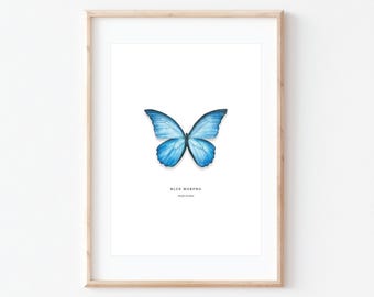 Stampa di farfalla Blue Morpho: arte murale con insetti ad acquerello