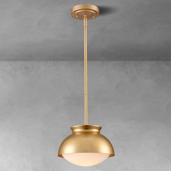 Alicante Brass Vintage Pendant Light Fixture with Milk Glass Shade