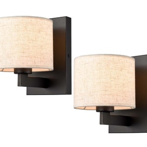 Salernmo Black Wall Sconce Set of 2 Modern Fabric Shade Wall Lamps Bedroom