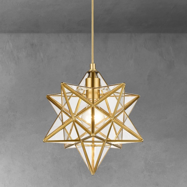 Ronda Modern Moravian Star Brass Pendant Light  w/Clear Glass Shade