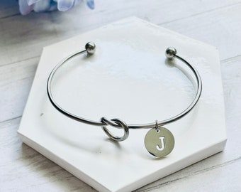 Silver Stainless Steel Love Knot Bracelet, Customizable Bracelet, Silver Bangle Bracelet, Personalize Your Own Bracelet, Stainless Steel