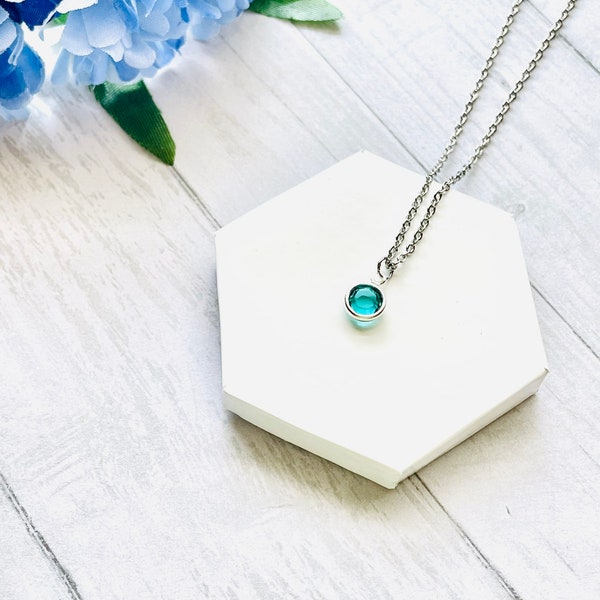 December Crystal Necklace, Blue Zircon Crystal, December Birthstone, Crystal Pendant on Stainless Steel Chain