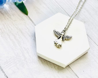 Collana con ciondolo angelo in argento: catena in acciaio inossidabile, regalo commemorativo