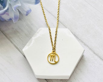 Gold Zodiac Necklace, Capricorn, Aquarius, Pisces, Aries, Taurus, Gemini, Cancer, Leo, Virgo, Libra, Scorpio, Sagittarius, Gift For Her