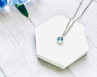 March Crystal Necklace, Aquamarine Crystal, March Birthstone, Crystal Pendant on Stainless Steel Chain