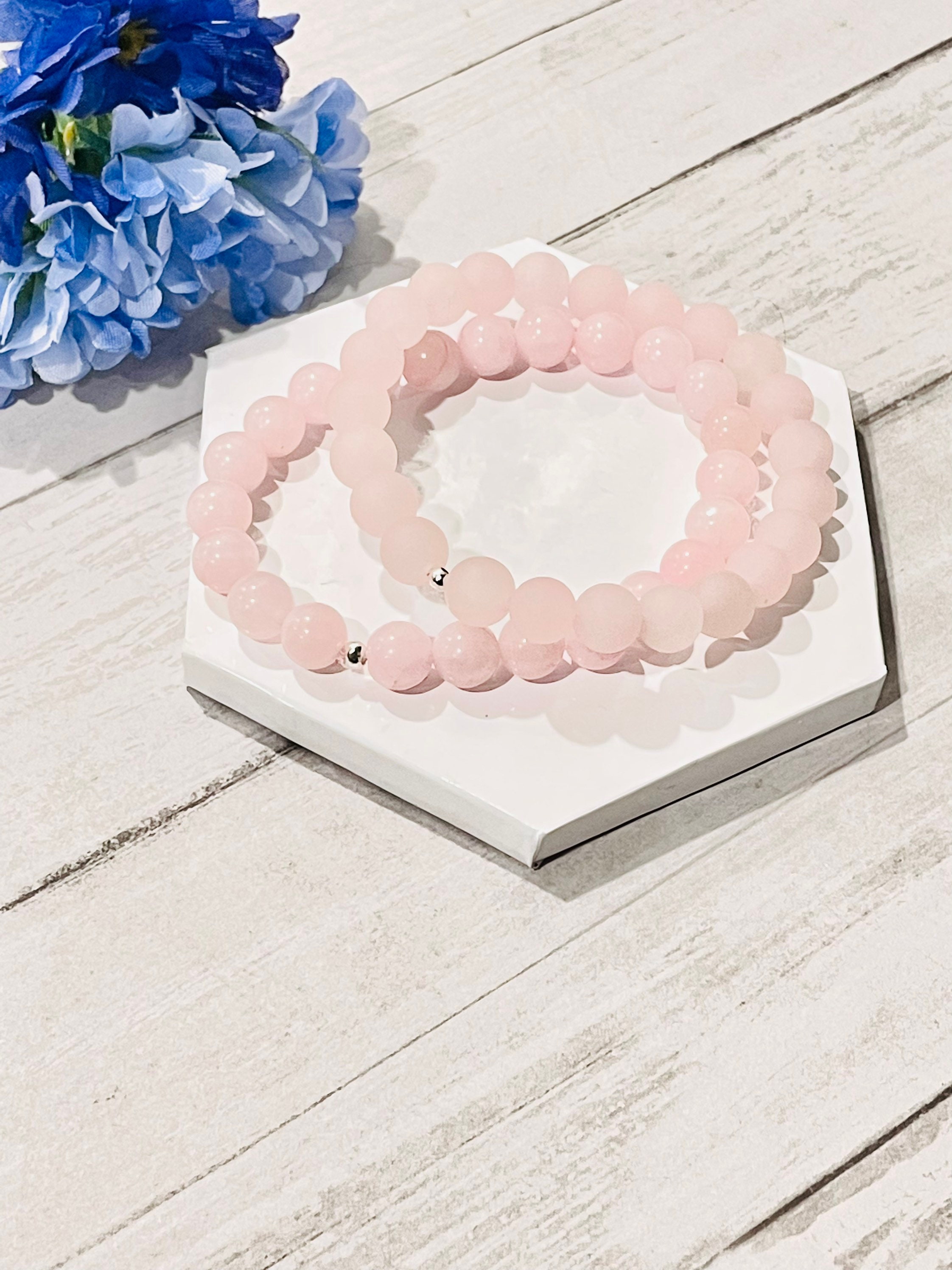 Natural Rose Quartz Crystal Bracelet Glossy Rose Quartz Matte