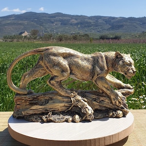 Estátua de onça, 12,20 polegadas, escultura animal, estátua de leopardo, decoração grande, decoração para casa, estatueta de animal, decoração para casa e escritório, ouro