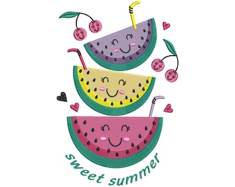 Watermelon Embroidery Design: Summer Fruit Slice (Instant Download)