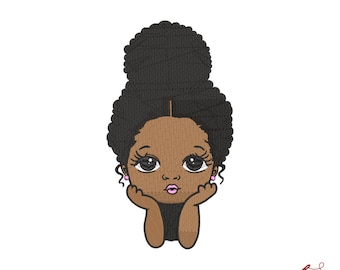 Black Girl Embroidery Design, 3 sizes, Instant download