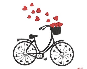 Bicycle Machine Embroidery Designs, Valentine's Day Embroidery File, Instant Download, 4 Sizes