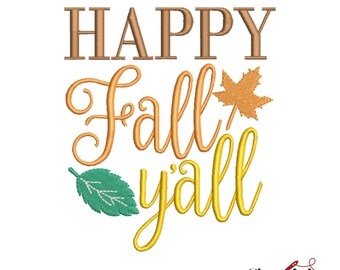 Happy Fall Y'all Embroidery Design: Autumn Leaves (Instant Download)