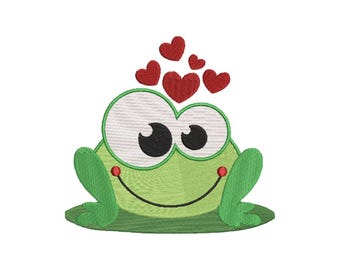 Frosch mit Herzen, Stickdatei, Tier