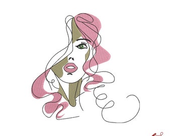 Outline Machine Embroidery Design - Instant download - Fashion Woman - 3 sizes