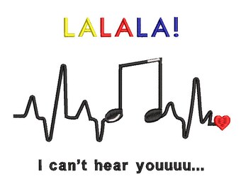 Ich liebe Musik Stickerei Stickmuster in 2 Größen