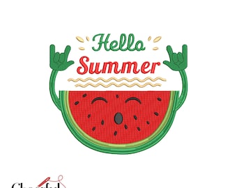 Wassermelone Stickdatei, Stickdatei Sommer, 2 Größen, Sofort download.