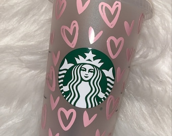 Personalised Starbucks 24oz Cold Cup: Heart Print Reusable Tumbler