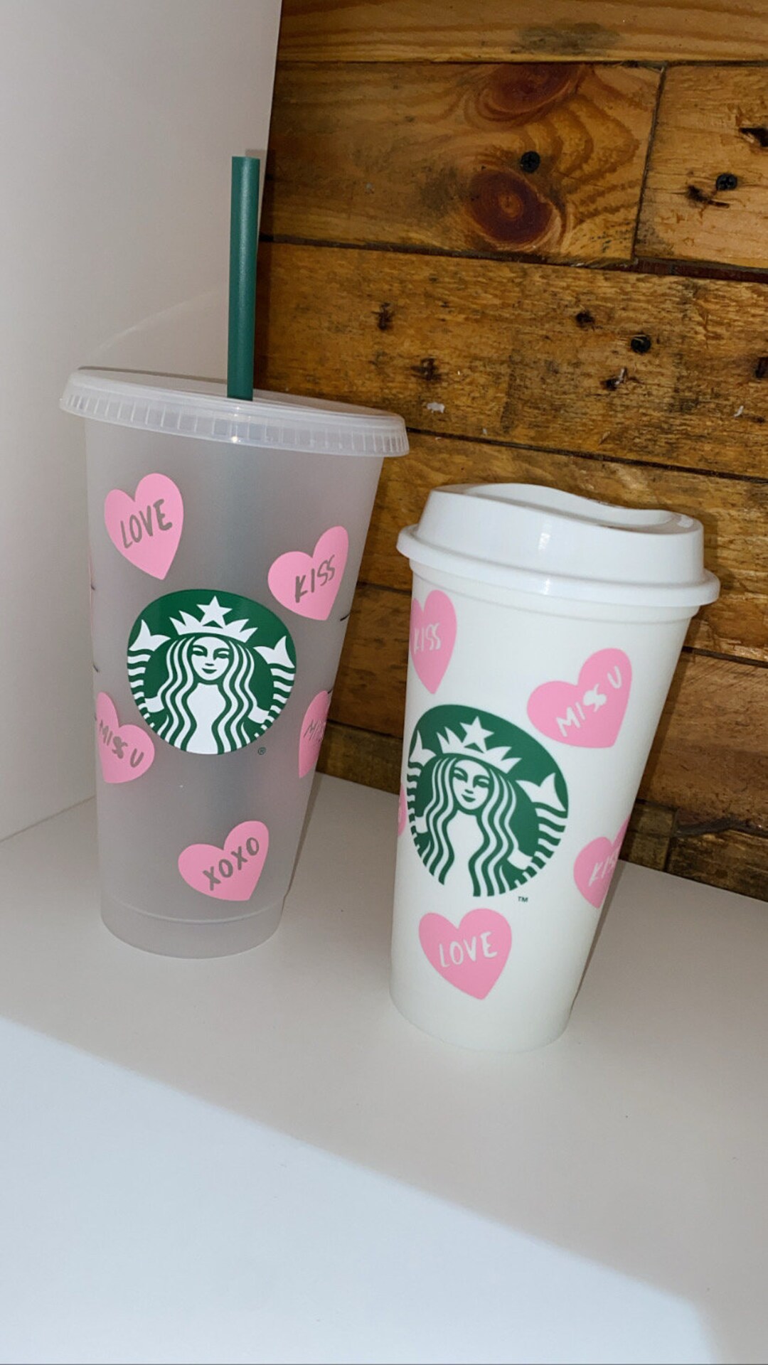Custom Starbucks Cup UK, Personalised Reusable Cups, Heart Print