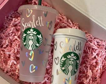 Starbucks cup UK personalised reusable cup, heart print, Starbucks tumbler/Starbucks cold cup, custom Starbucks cup, Starbucks coffee cup