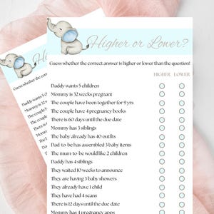 Higher or Lower Baby Shower Game Guessing Game Unlimited Digital Download PDF Printable fun, easy, neutral, unisex