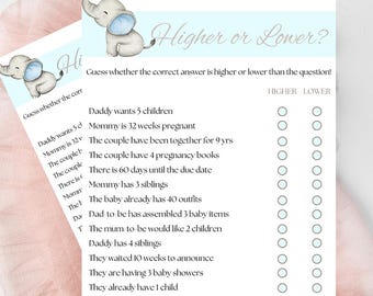 Higher or Lower Baby Shower Game Guessing Game Unlimited Digital Download PDF Printable fun, easy, neutral, unisex