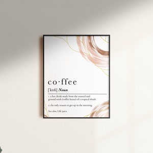 Coffee Definition Print | Wall Art Printable | Digital Download | Minimalist Wall Art | Coffee Wall Art | Boho Wall Art, Coffee Wall Art