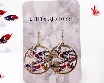 Koi Fish Dangle Earrings: Oriental Style Handmade Metal Earrings