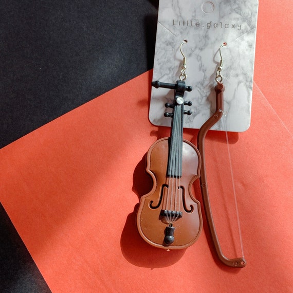 Cello Giant Huge Violin 8cm Long Music Instruments Earrings Funny