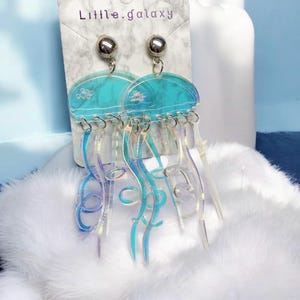 Jelly fish ocean sea life animal  summer ear clip stud s925 sterling silver hook dangle whale stingray acrylic earrings little galaxy