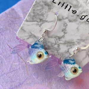 Orecchini 3D a forma di pesce d'oro, graziosi orecchini a clip in argento s925 su piccola galassia in argento sterling, regalo fatto a mano