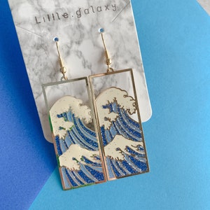 Japanese style wave oriental style ocean oil dripping painting Ukiyoe Chinese style Japanese style earrings s925 silver ear clip option