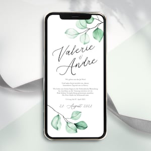 Digitale Hochzeitseinladung Einladungskarte Karte zum versenden per WhatsApp - Personalisierte online Hochzeitseinladung Eukalyptus floral