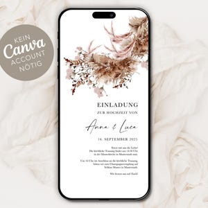 Convite de casamento digital para enviar pelo WhatsApp - Convite de casamento online personalizado Flores secas Pampas Boho