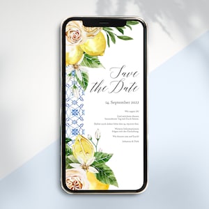 Digitale Save the Date Einladung zum versenden per WhatsApp - Personalisierte online Hochzeitseinladung Sommer Italien Kacheln