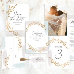 Hochzeitseinladung Einladungskarte Save the Date Menükarte Tischnummer A6 Druck 300g Karton Elegant Gold